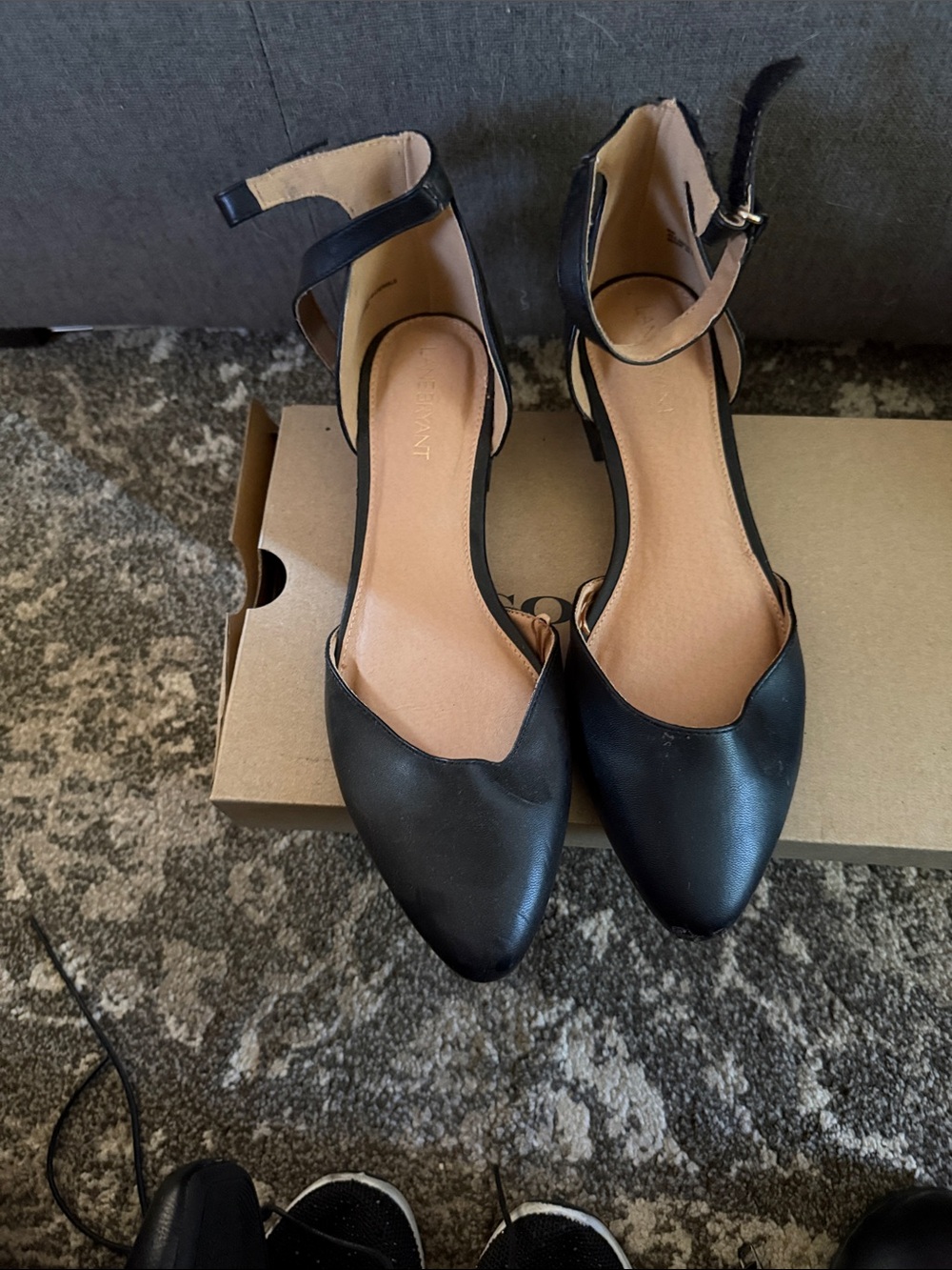 Lane Bryant Black Pointed Ankle-Strap Flats